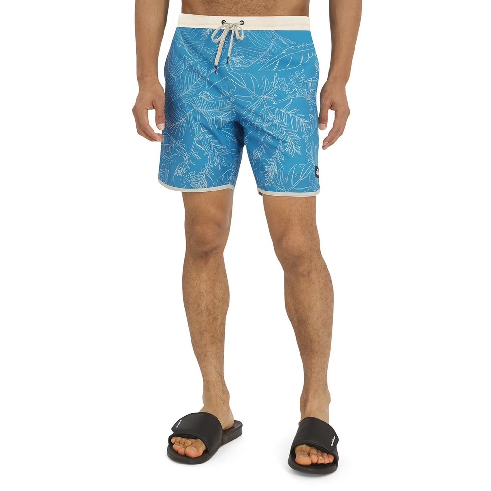 NWT Quiksilver Mens Swim Trunks Blue Tropical Floral Stretch UPF 50 Large
